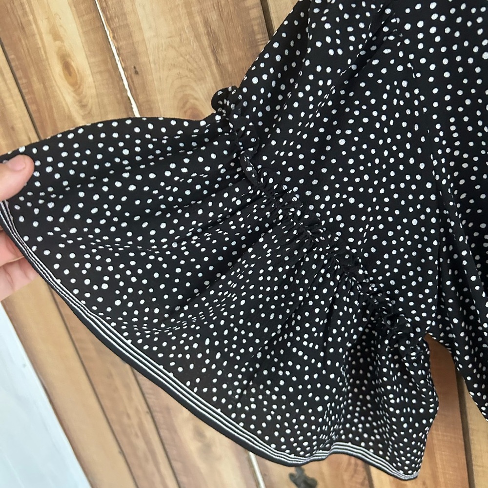 Max Studio Scattered Polka Dot Ruffle Wrap Midi Dress Black & White Breezy Large - Picture 8 of 9